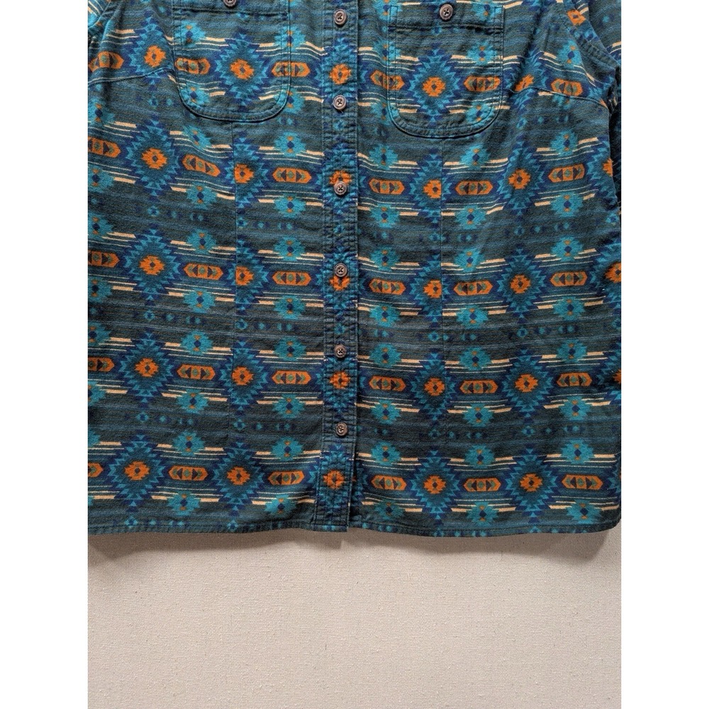Duluth Trading Co Flannel Shirt Womens Large Teal Southwestern Aztec 3237-30 - Picture 5 of 14